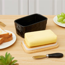 Load image into Gallery viewer, NEOPOO Butter Dish with Bamboo Lid and Knife Made of Ceramic Butter Dishes 16.5 ✖ 10 ✖ 7.5 cm ( 500 ML Capacity / Black)