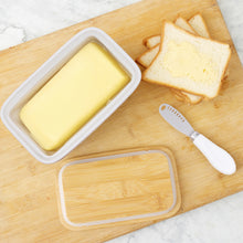 Load image into Gallery viewer, NEOPOO Butter Dish Ceramic Made with Bamboo Lid and Butter Dishes Knife 16.5 ✖ 10 ✖ 7.5 cm ( 500 ML Capacity / White )