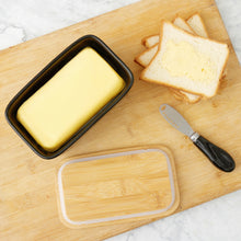 Load image into Gallery viewer, NEOPOO Butter Dish with Bamboo Lid and Knife Made of Ceramic Butter Dishes 16.5 ✖ 10 ✖ 7.5 cm ( 500 ML Capacity / Black)