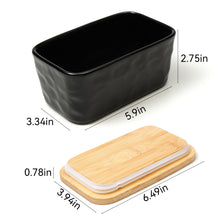 Load image into Gallery viewer, NEOPOO Butter Dish with Bamboo Lid and Knife Made of Ceramic Butter Dishes 16.5 ✖ 10 ✖ 7.5 cm ( 500 ML Capacity / Black)