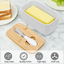 Load image into Gallery viewer, NEOPOO Butter Dish Ceramic Made with Bamboo Lid and Butter Dishes Knife 16.5 ✖ 10 ✖ 7.5 cm ( 500 ML Capacity / White )