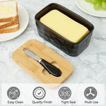 Load image into Gallery viewer, NEOPOO Butter Dish with Bamboo Lid and Knife Made of Ceramic Butter Dishes 16.5 ✖ 10 ✖ 7.5 cm ( 500 ML Capacity / Black)